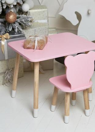 Детский  прямоугольный стол и стул детский медвежонок. столик розовый детский код/артикул 115 4441210 фото