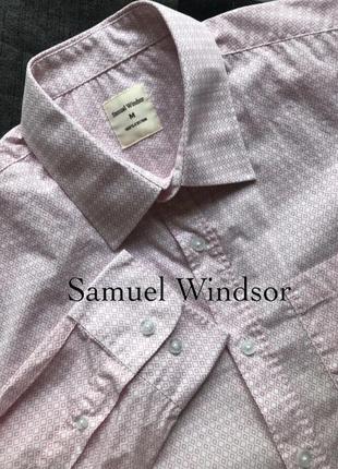 Брендова красива топова базова бавовняна біла рожева сорочка в ромб ромбик м samuel windsor5 фото