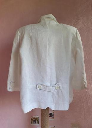 Белый льняной пиджак рукав укороченный6 фото