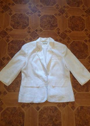 Білий льняний піджак рукав укорочений3 фото