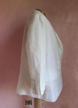 Белый льняной пиджак рукав укороченный5 фото