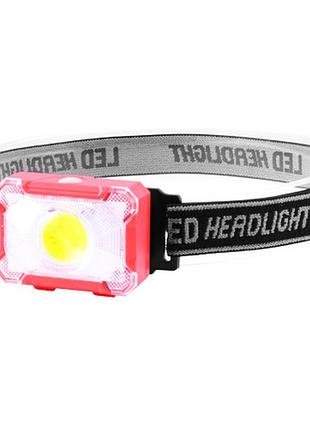 Фонарь налобный led headlamp 1302+cob 3xaaa red