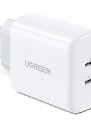 Зарядний пристрій ugreen cd243 10343 2xusb 40w/3а 2xtype-c power delivery3.0 white