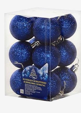 Ялинкові новорічні кульки магічна-новорічна 8104-4 пластикові 4см у наборі 12шт сині