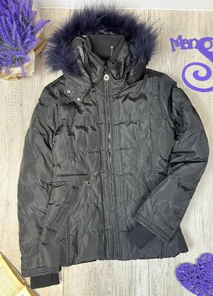 Жіноча куртка bludeise демісезонна з капюшоном опушкою чорна розмір м (46)