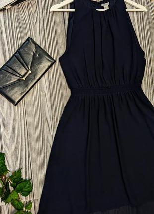 Темно-син шифоновое платье миди на подкладке h&m #1932 фото