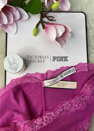 Трусики бикини victoria's secret xs s l хлопковые с кружевом розовые оригинал виктория сикрет3 фото