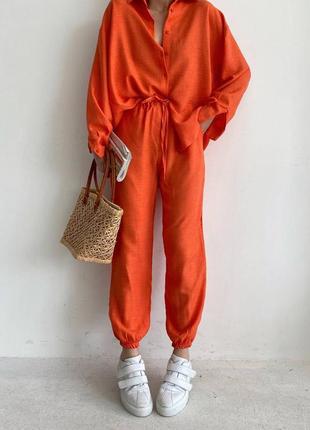 Женский летний легкий костюм из льна3 фото
