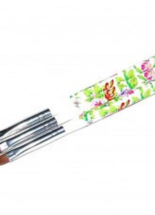 Пензель для гелю біла ручка з квітами напівкруглий ворс no4