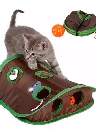 Интерактивная игрушка-туннель для кошек, 9 отверстий, 32х32см