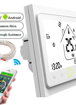 Wi-fi thermoregulator для теплого підлоги 220v 16a bht-002-gblw, білий