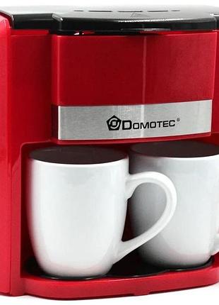 Кофеварка капельная domotec ms-0705 с 2 чашками, красная