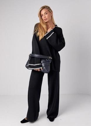 Жіночий костюм oversize з вільними штанами та кофтою-поло - чорний цвет, l (є розміри)
