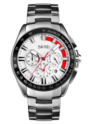 Класичний наручний годинник skmei 9167 білий циферблат