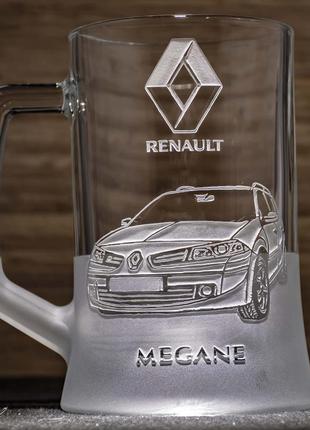 Бокал для пива з гравіюванням renault megane рено меган - подарунок водію