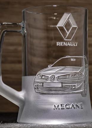 Бокал для пива з гравіюванням renault megane рено меган - подарунок водію2 фото