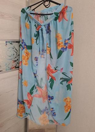 Парео пляжная юбка голубая в цветах3 фото