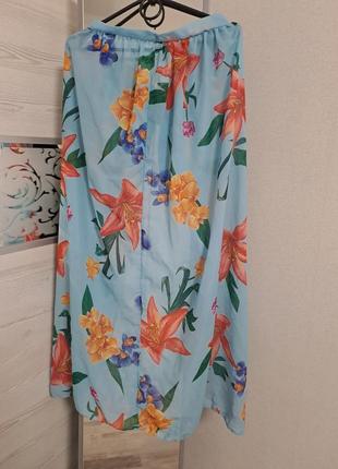 Парео пляжная юбка голубая в цветах4 фото