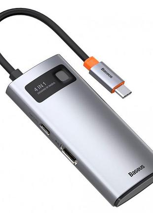 Hub адаптер usb baseus cahub-cy0g type-c metal gleam series 4-in-1 2usb hdmi type-c 100w pd