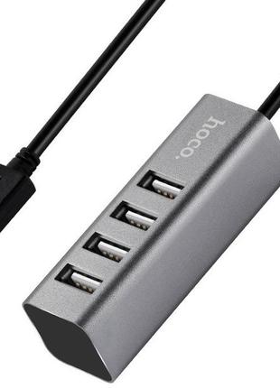 Hub адаптер hoco usb hb1 line machine, 4usb, сірий