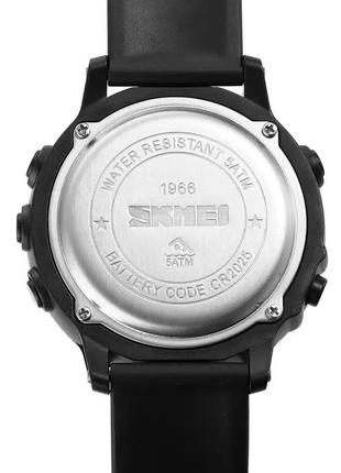 Мужские спортивные часы skmei 1966 (черные с белым циферблатом)
