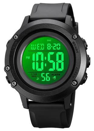 Мужские спортивные часы skmei 1966 (черные с белым циферблатом)