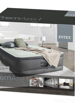Кровать надувная intex 64904 со встроенным электронасосом пвх 2-слойный серый4 фото
