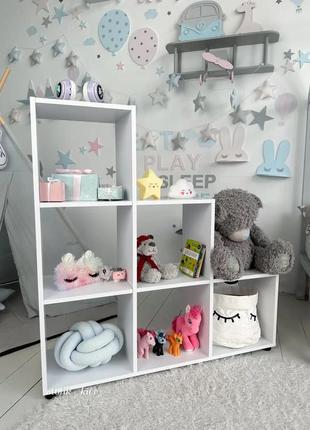 Детский стеллаж пирамидка полка для книг и игрушек (белый)