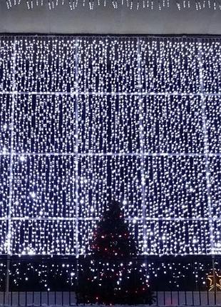 Гірлянда штора завіса водоспад 3х3 м 280 led велика лампа 3d (білий шнур, з перехідником) білий