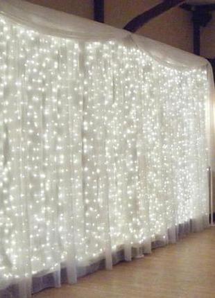 Гірлянда штора водоспад 3х2.6 м 360 led (прозорий шнур, з перехідником) білий світ