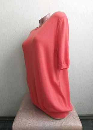 Брендовый пуловер 100% шерсть. теплая футболка рукава фонарики. джемпер. оранжевый, коралловый.4 фото