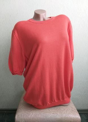Брендовый пуловер 100% шерсть. теплая футболка рукава фонарики. джемпер. оранжевый, коралловый.2 фото