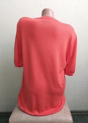Брендовый пуловер 100% шерсть. теплая футболка рукава фонарики. джемпер. оранжевый, коралловый.5 фото
