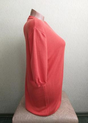 Брендовый пуловер 100% шерсть. теплая футболка рукава фонарики. джемпер. оранжевый, коралловый.3 фото
