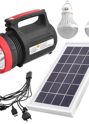 Фонарь прожекторный ask-1902t 5w+20smd + 2 лампы + powerbank + solar + зу220в