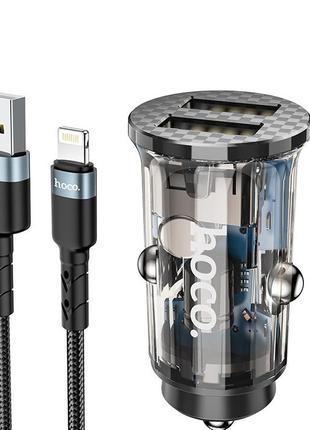 Адаптер автомобільний hoco lightning cable double port car charger dz3 | 2usb, 2.4a | black