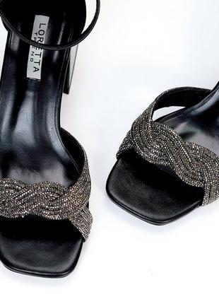 Черные женские босоножки на выход, на праздник, открытый квадратные носок на каблуку, топ дизайн9 фото