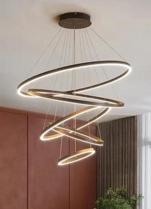 Світлодіодна led-люстра олімпія pj812с-5 20+30+40+80+100см (5 кілець) коричнева