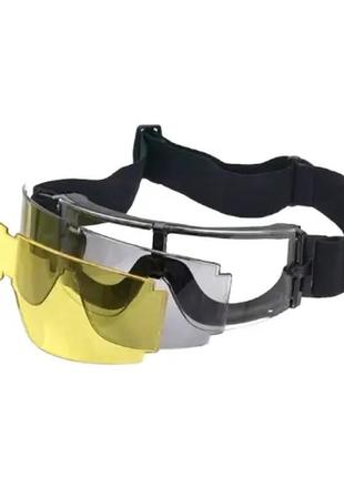 Защитные тактические очки маска goggles с 3 сменными линзами (black)