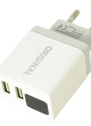 Зарядний пристрій адаптер 220в cx qc03 5740 з 2 usb та led дисплеєм