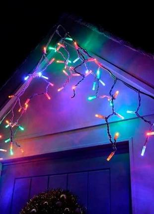 Гирлянда бахрома 5 м 120 led (на белом проводе, с переходником) мультицвет