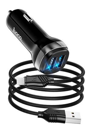 Адаптер автомобільний hoco micro usb cable superior dual port car charger set z40 2usb 2.4a чорний