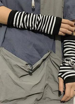 1 пара трикотажних довгих рукавиць без пальців, чорний з білим,