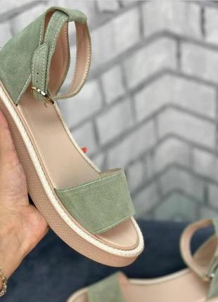 Босоніжки жіночі замшеві оливкові сандалі натуральна шкіра  багато кольорів, розмір 36-418 фото