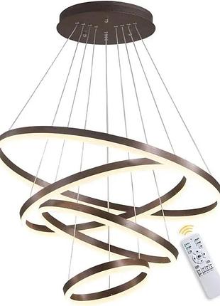 Світлодіодна led-люстра олімпія pj812с-4 40+60+80+100см (4 кільця) коричнева