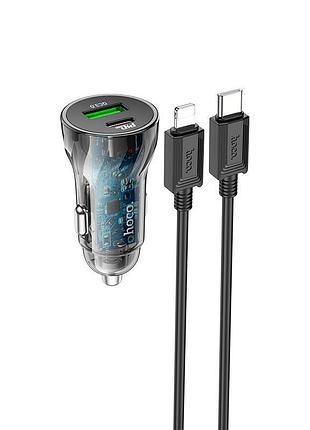 Автомобільний адаптер hoco type-c до lightning cabletransparent discovery edition дюймовий port z47a |1usb/1type-c, qc/pd, 30w/3a|