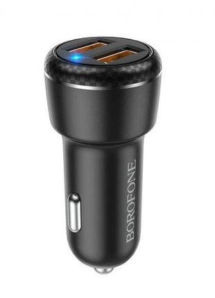 Автомобильное зарядное устройство borofone bz17 core dual port qc3.0 car charger set usb to micro black