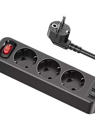 Сетевой фильтр hoco ns2 3 розетки / 3xusb 1.8m black