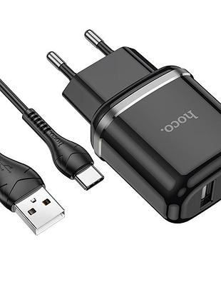 Адаптер сетевое зарядное устройство hoco type-c cable n4 2usb 2.4a черный
