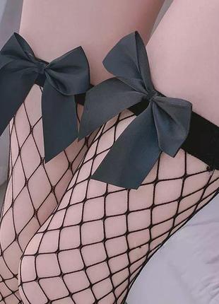 Чулки в среднюю сетку с бантиком, эротические чулки, женские сексуальные чулки6 фото